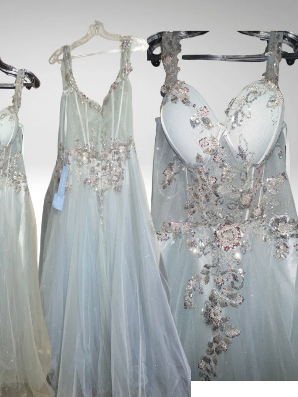 Embellished Dusty Sage Tulle Evening Dress
